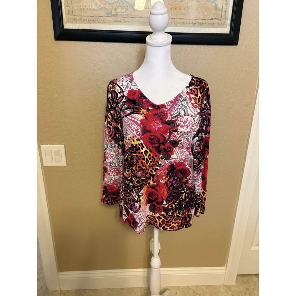 Peck And Peck Colorful Embellished Top, Size Large